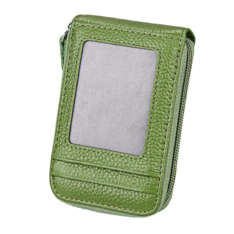 Leather RFID Blocking Zip Wallet Credit Card Holder [Green]