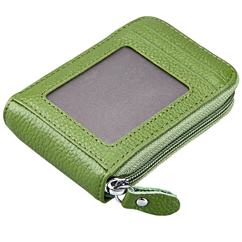 Leather RFID Blocking Zip Wallet Credit Card Holder [Green]