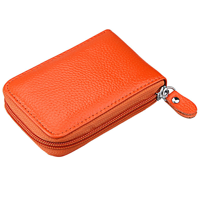 Genuine Leather RFID Blocking Card Holder Wallet - Zip Credit Card Holder - ID Cash Coin Travel Organiser