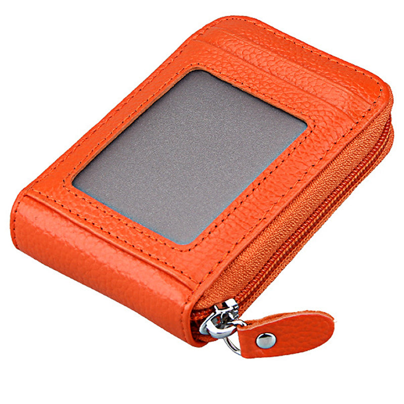 Genuine Leather RFID Blocking Card Holder Wallet - Zip Credit Card Holder - ID Cash Coin Travel Organiser