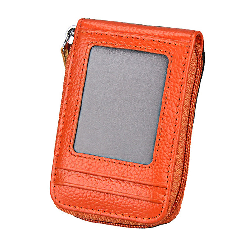 Genuine Leather RFID Blocking Card Holder Wallet - Zip Credit Card Holder - ID Cash Coin Travel Organiser