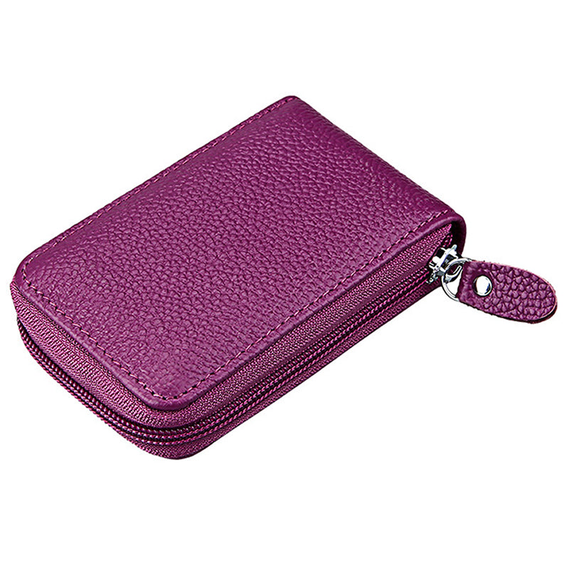 Leather RFID Blocking Zip Wallet Credit Card Holder [Purple]