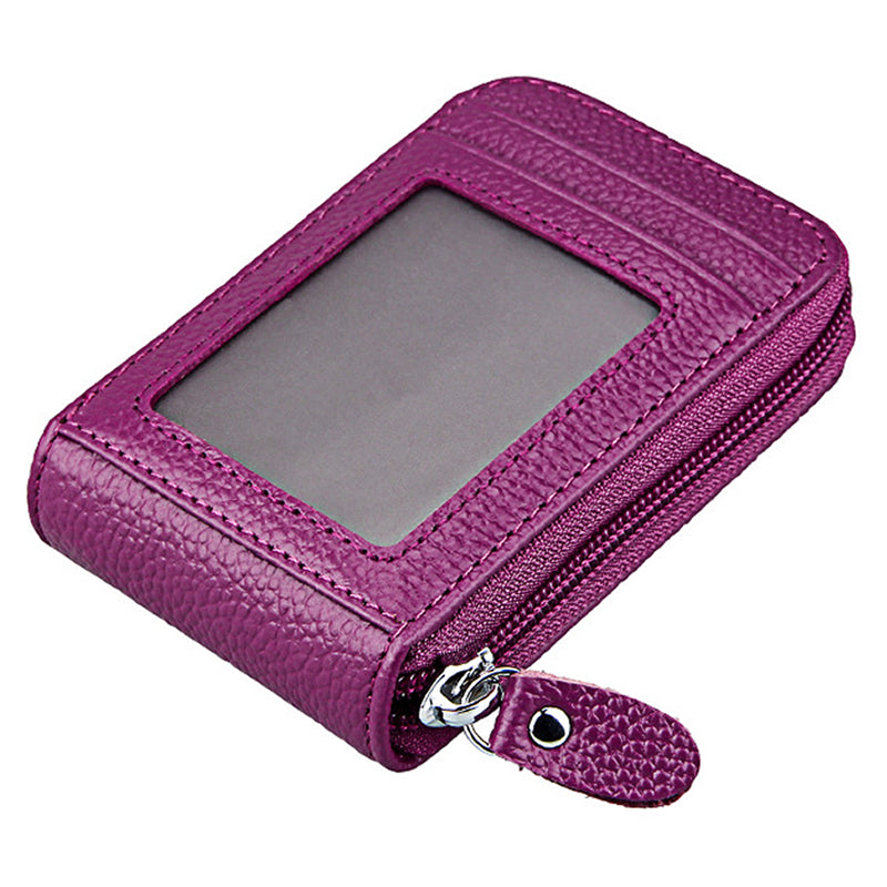 Leather RFID Blocking Zip Wallet Credit Card Holder [Purple]