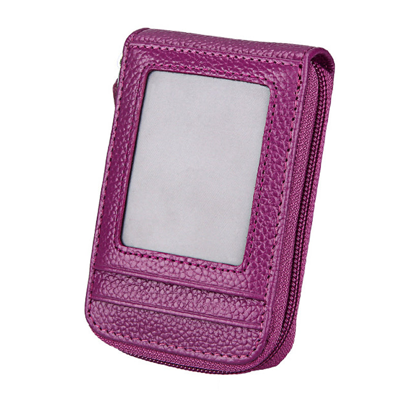 Leather RFID Blocking Zip Wallet Credit Card Holder [Purple]