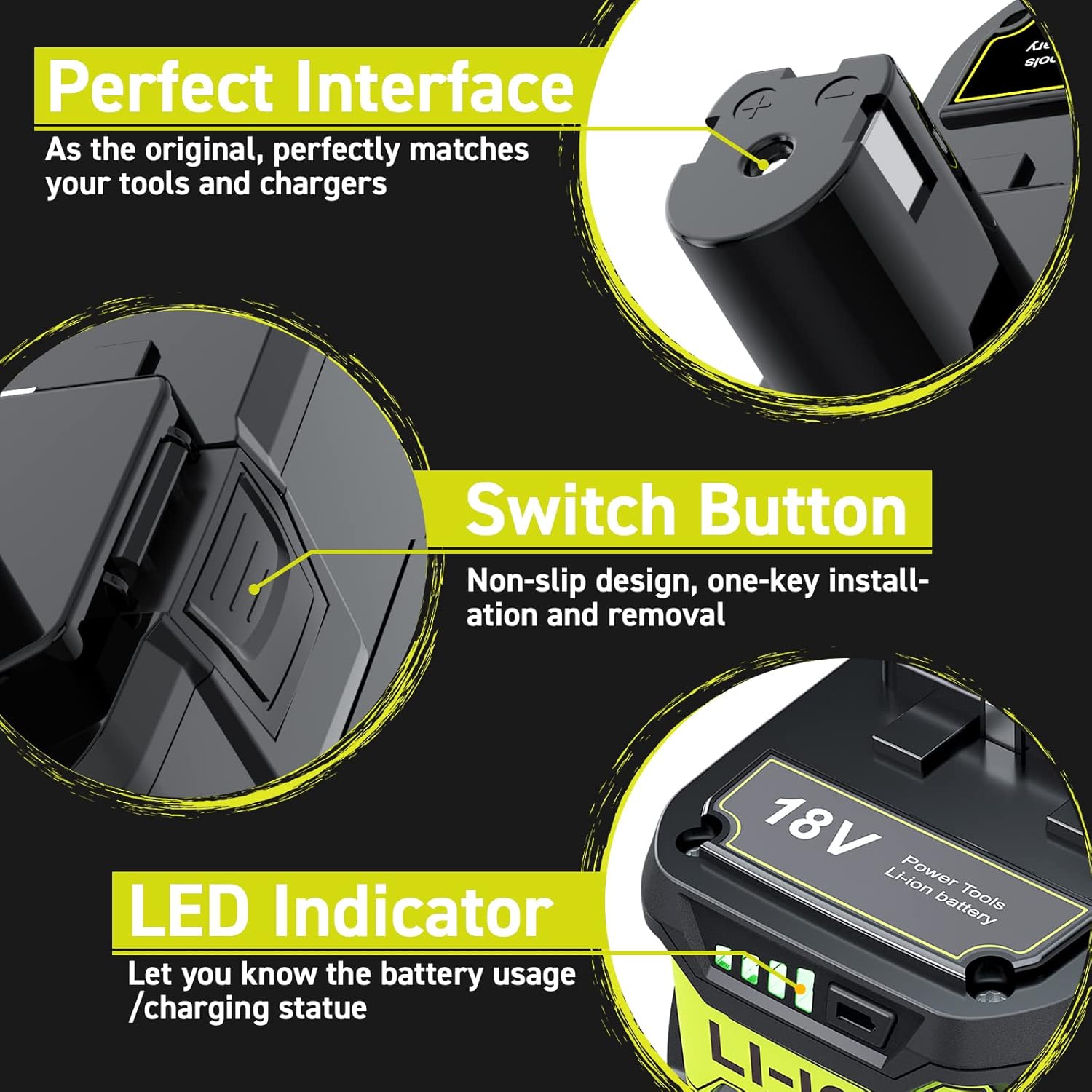 18V 6.0Ah Replacement Battery for Ryobi ONE+ Tools Li-ion Compatible P105 P106 P107 P108