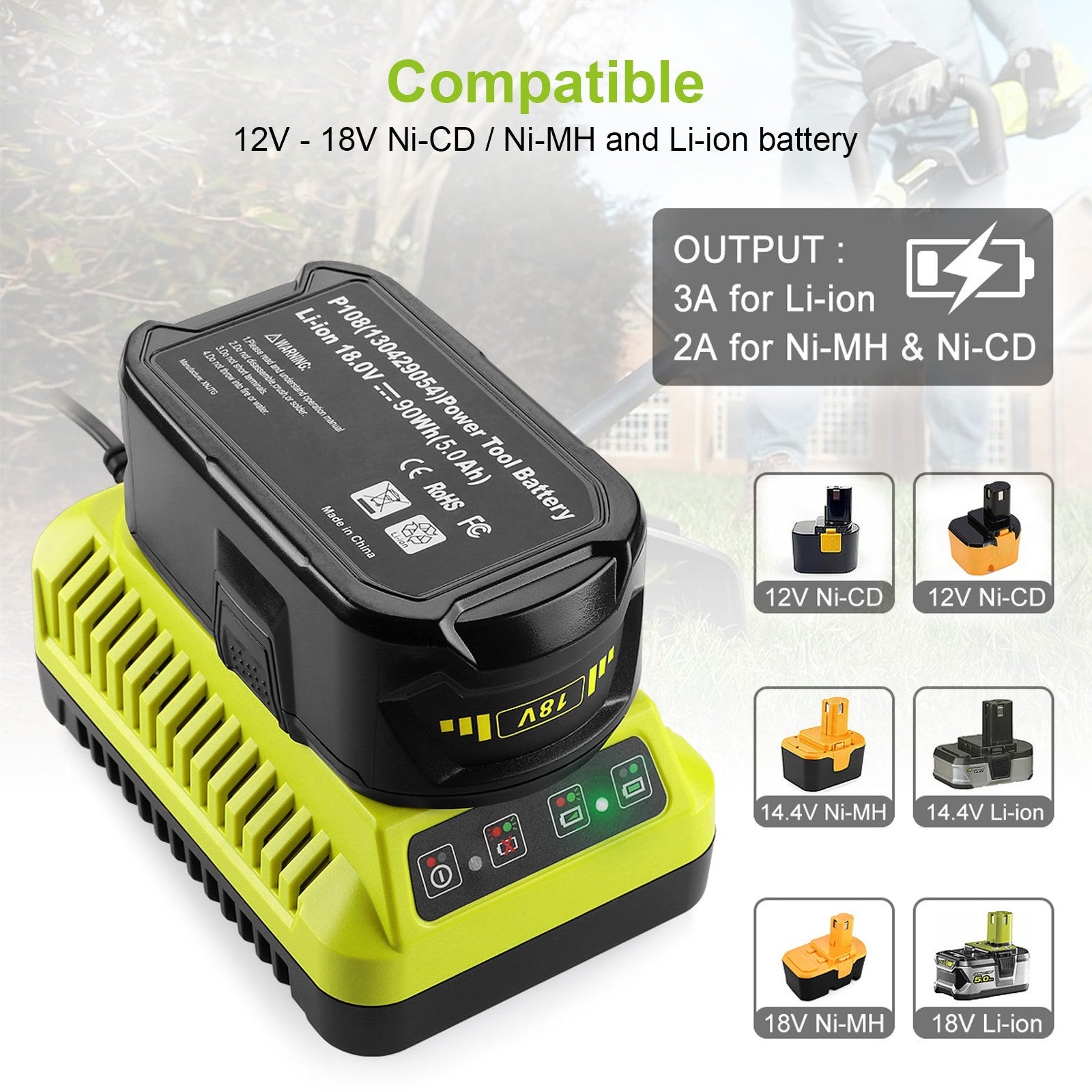 18V Replacement Charger for Ryobi Tools Battery Replacement RYOBI battery Charger