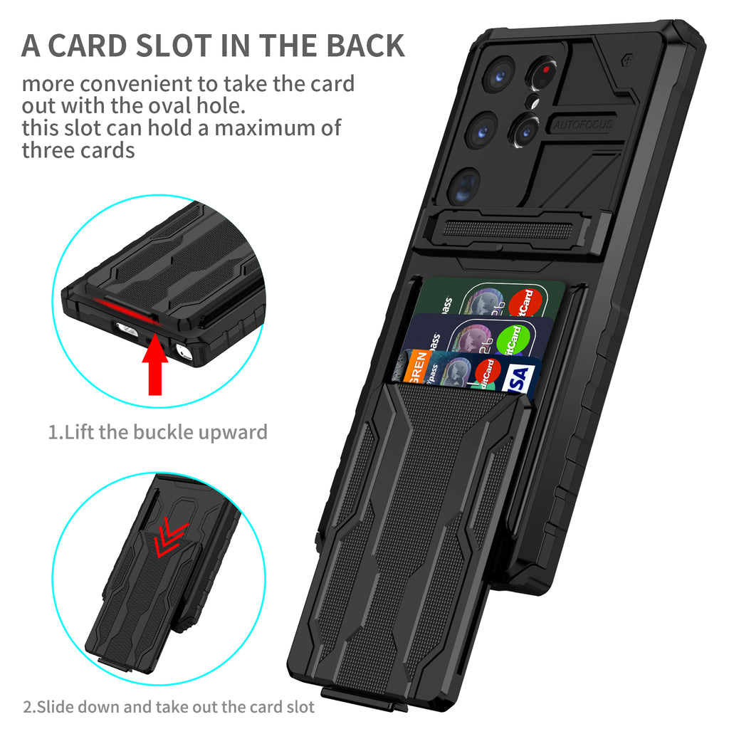 Samsung S24 Ultra Heavy Duty Kickstand Case Shockproof Card Holder BLACK