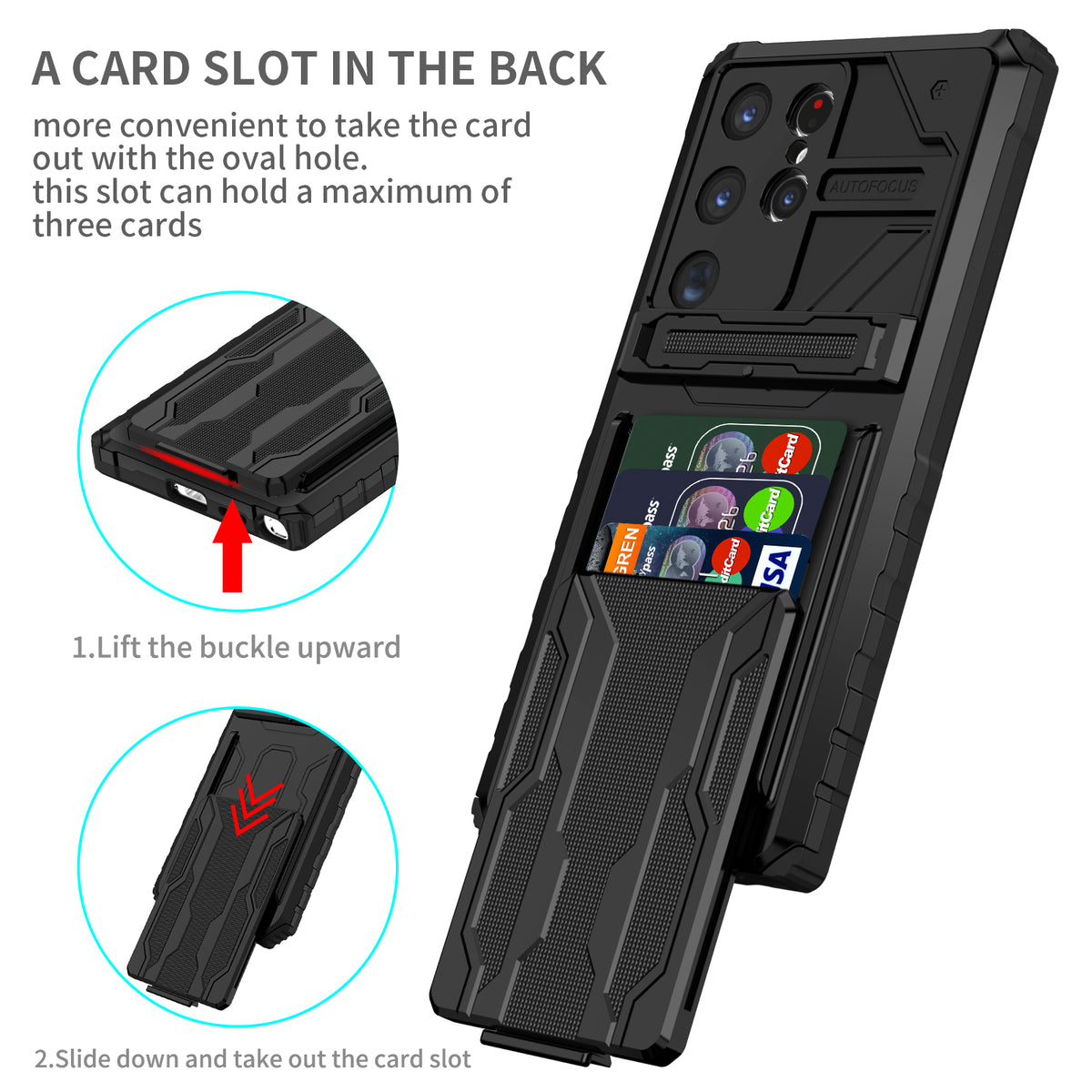 Samsung S24 Ultra Heavy Duty Kickstand Case Shockproof Card Holder BLACK