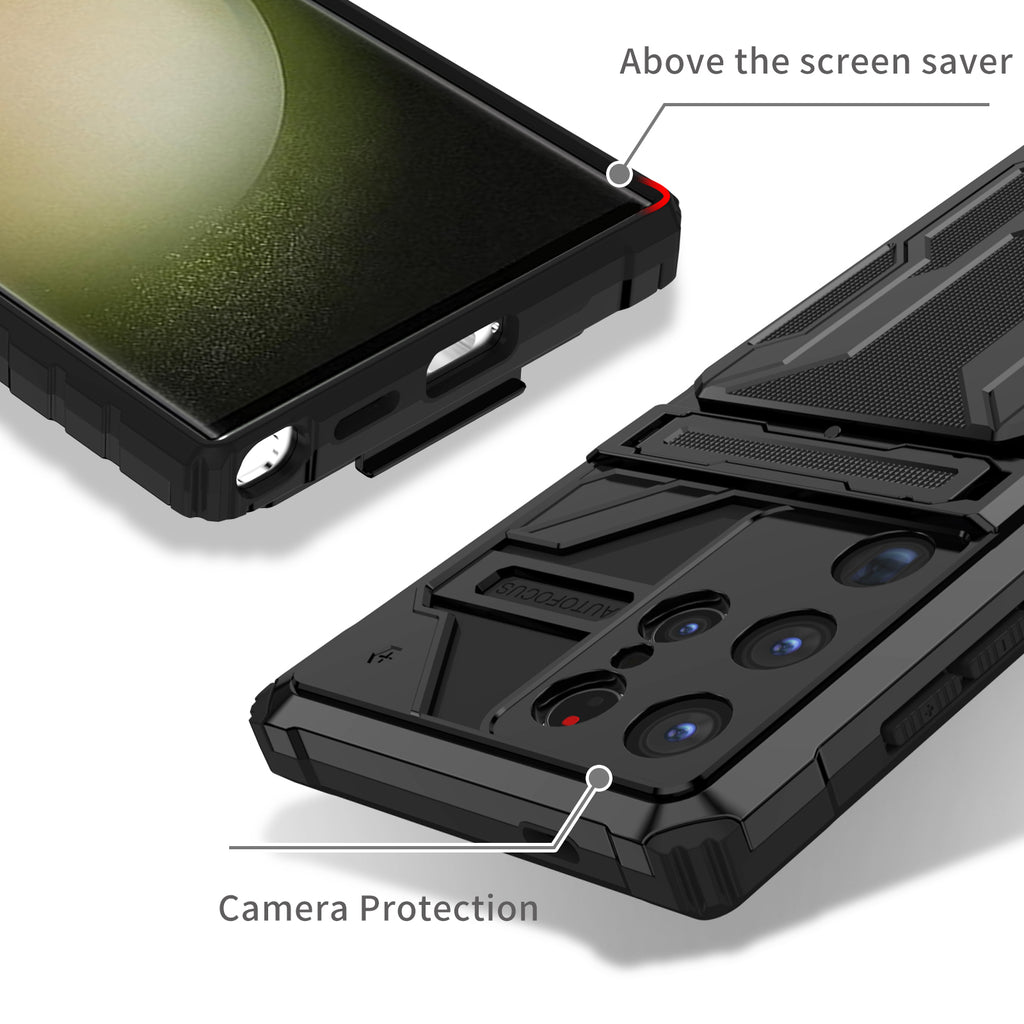 Samsung S24 Ultra Heavy Duty Kickstand Case Shockproof Card Holder BLACK