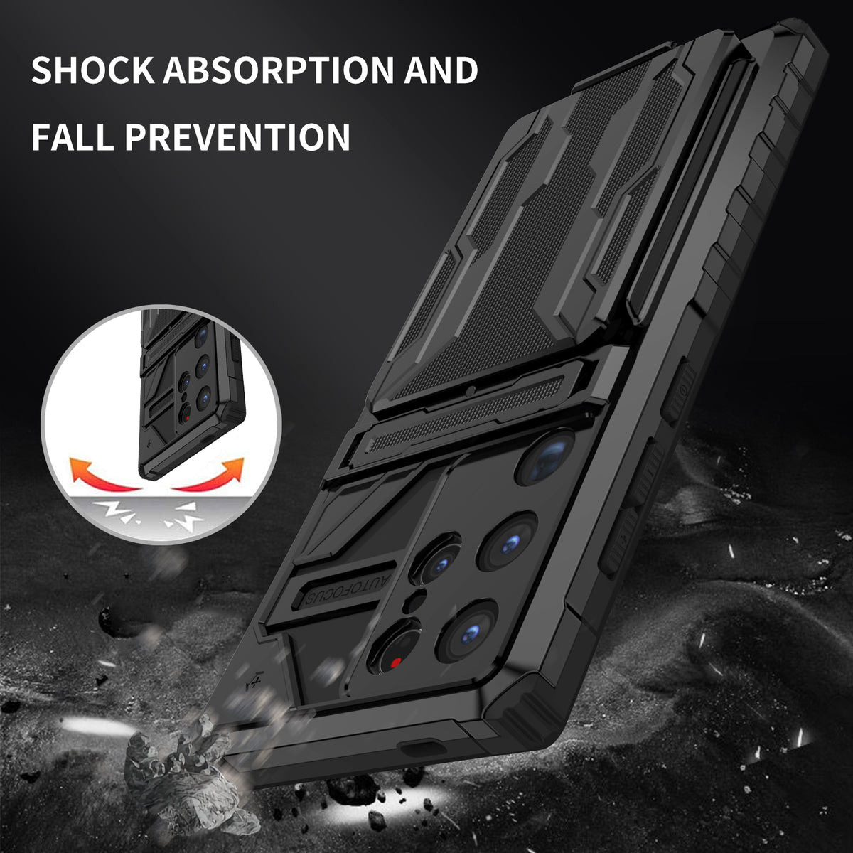 Samsung S24 Ultra Heavy Duty Kickstand Case Shockproof Card Holder BLACK