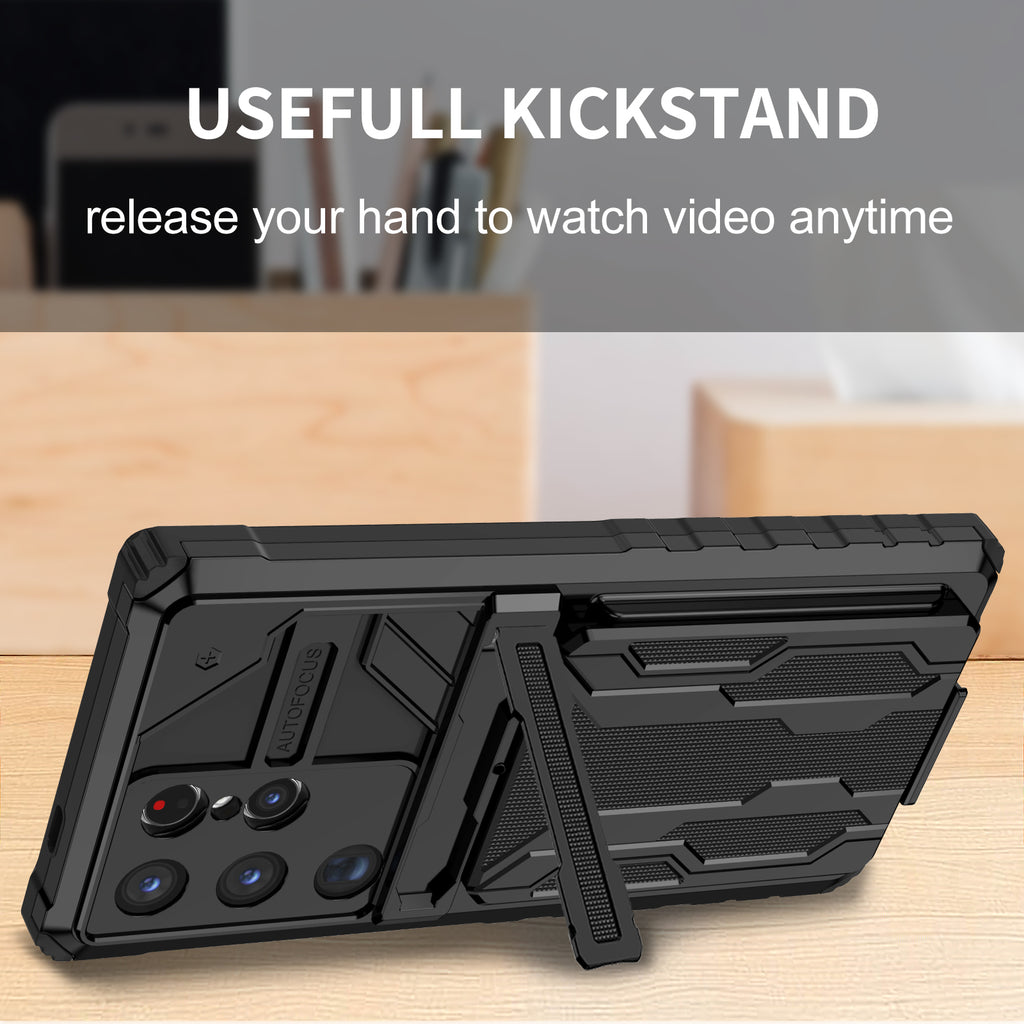 Samsung S24 Ultra Heavy Duty Kickstand Case Shockproof Card Holder BLACK