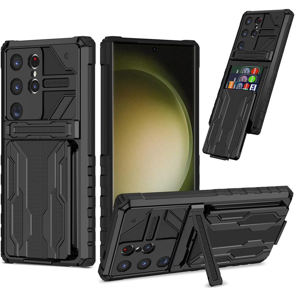 Samsung S24 Ultra Heavy Duty Kickstand Case Shockproof Card Holder BLACK