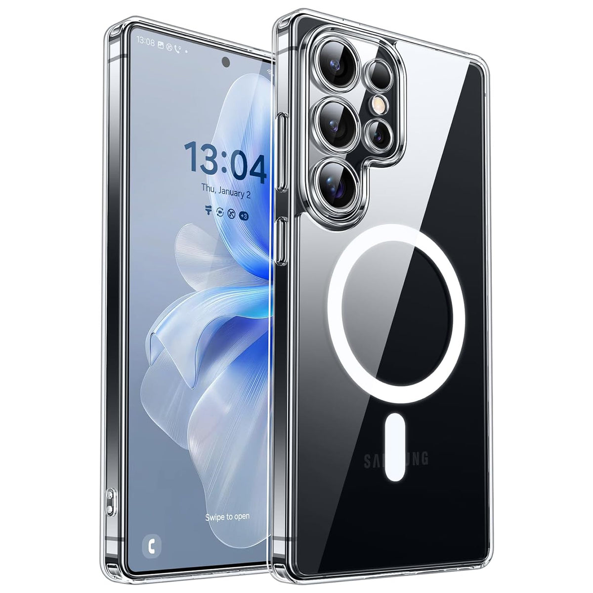 Samsung S25 Ultra Full Clear Case Magnetic Ring Magsafe Compatible Cover