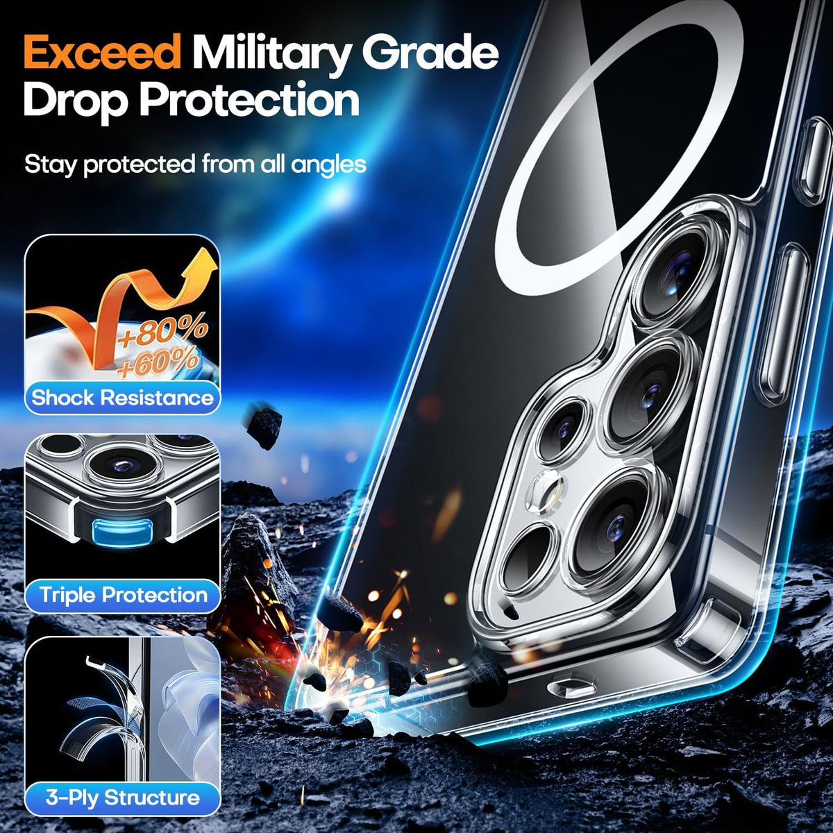 Samsung S25 Ultra Full Clear Case Magnetic Ring Magsafe Compatible Cover