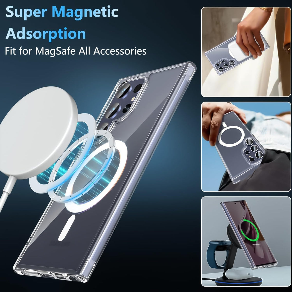 Samsung S25 Ultra Full Clear Case Magnetic Ring Magsafe Compatible Cover