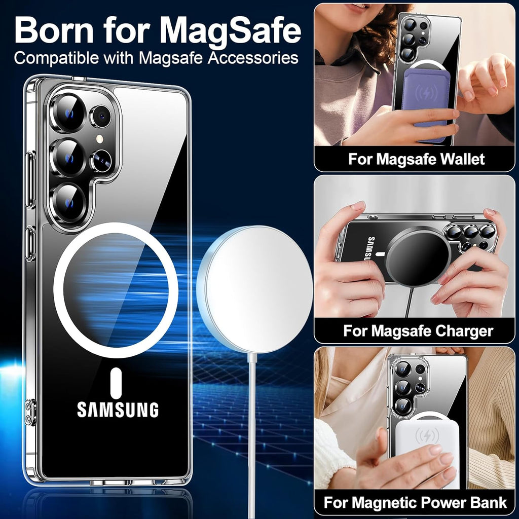 Samsung S25 Ultra Full Clear Case Magnetic Ring Magsafe Compatible Cover