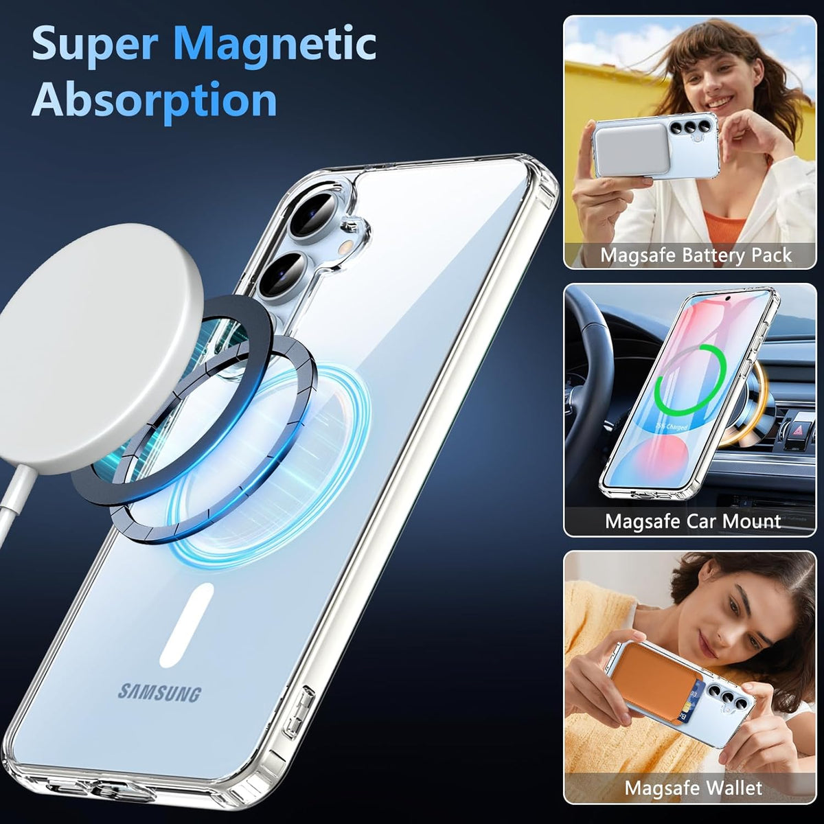 Samsung S26 Full Clear Case Magnetic Ring Magsafe Compatible Cover