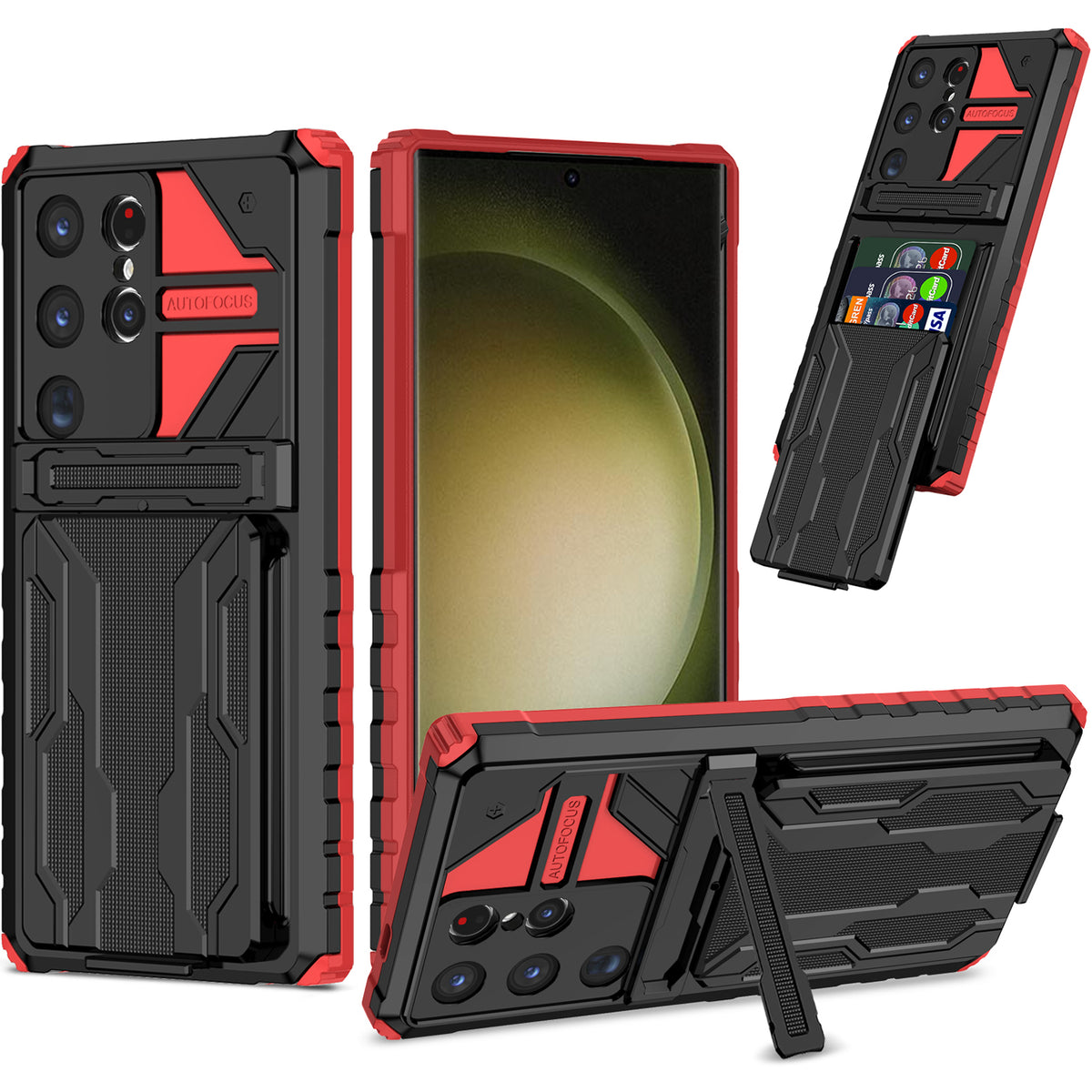 Samsung S24 Ultra Heavy Duty Kickstand Case Shockproof Card Holder RED
