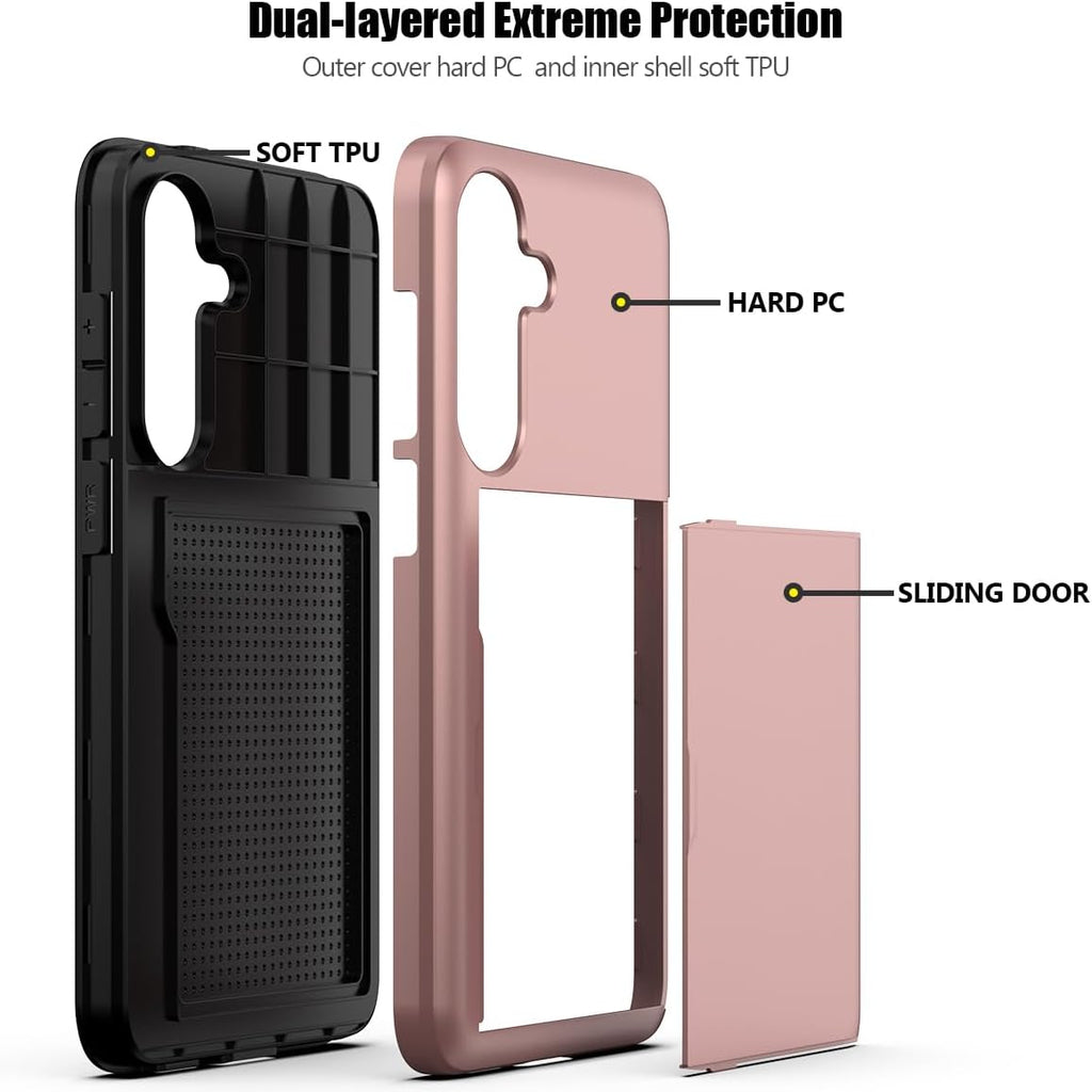Samsung Galaxy S24 Shockproof Wallet Case Card Cover PINK