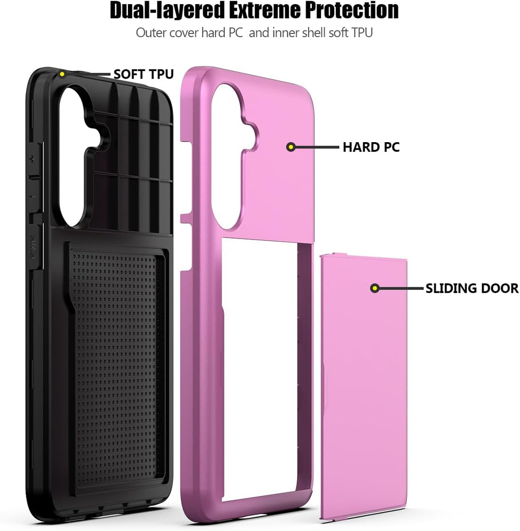 Samsung Galaxy S23 FE Shockproof Wallet Case Card Cover HOT PINK