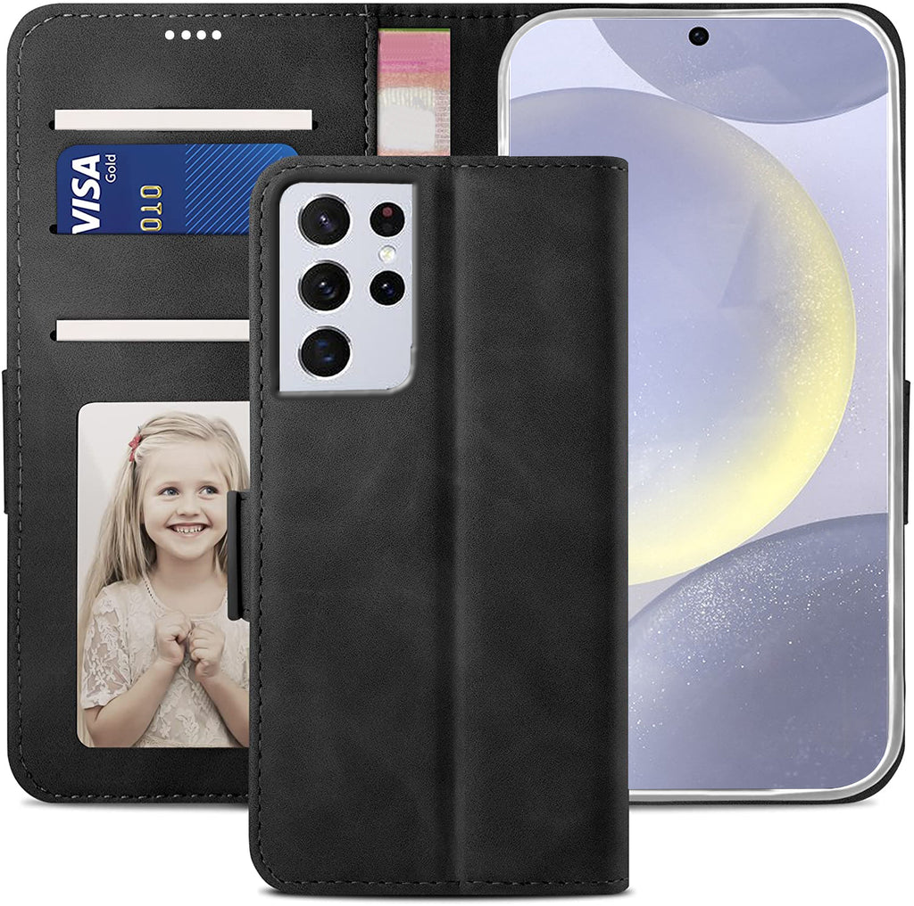 Samsung S21 Ultra Wallet Case Shockproof Full Body Protective Card Cover BLACK