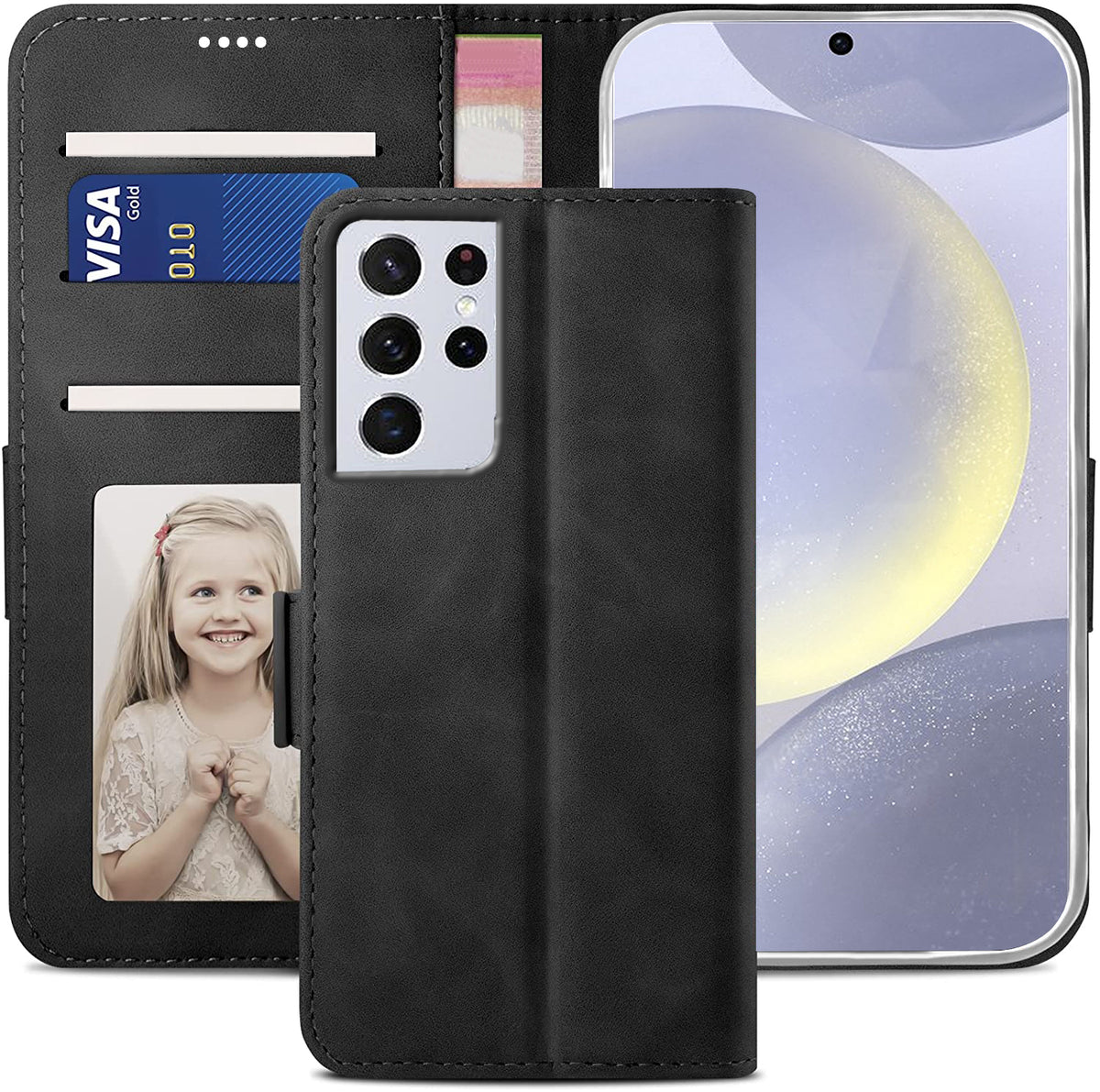 Samsung S21 Ultra Wallet Case Shockproof Full Body Protective Card Cover BLACK