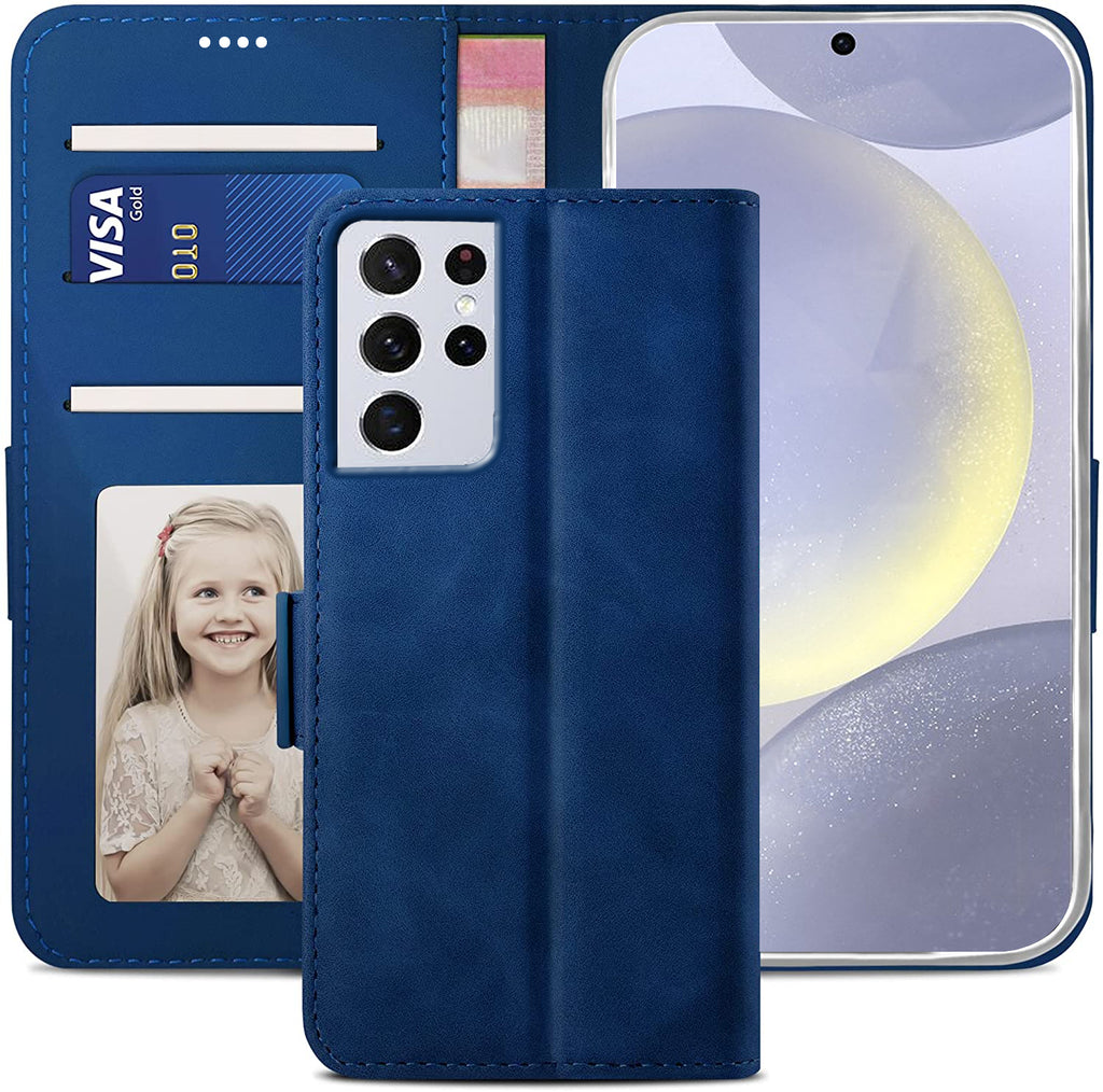 Samsung S21 Ultra Wallet Case Shockproof Full Body Protective Card Cover BLUE