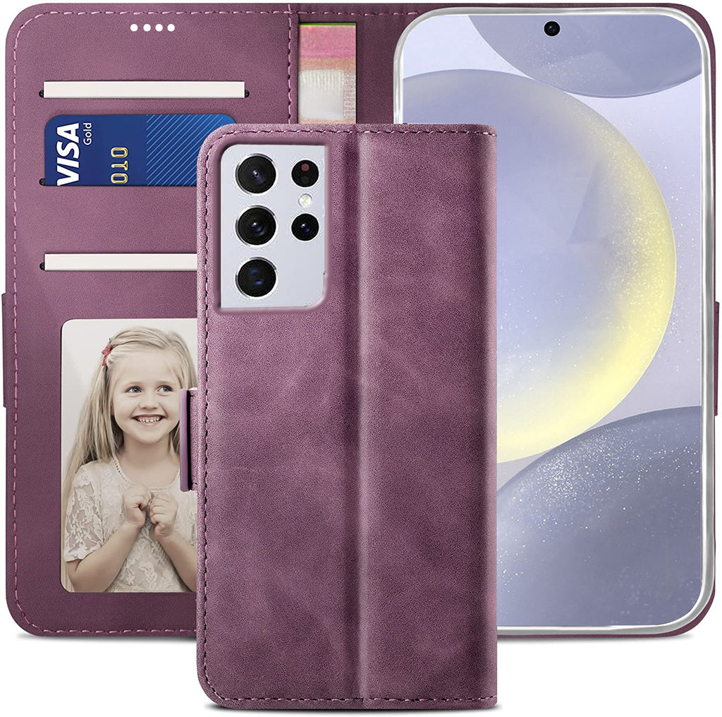 Samsung S21 Ultra Wallet Case Shockproof Full Body Protective Card Cover WINE RED