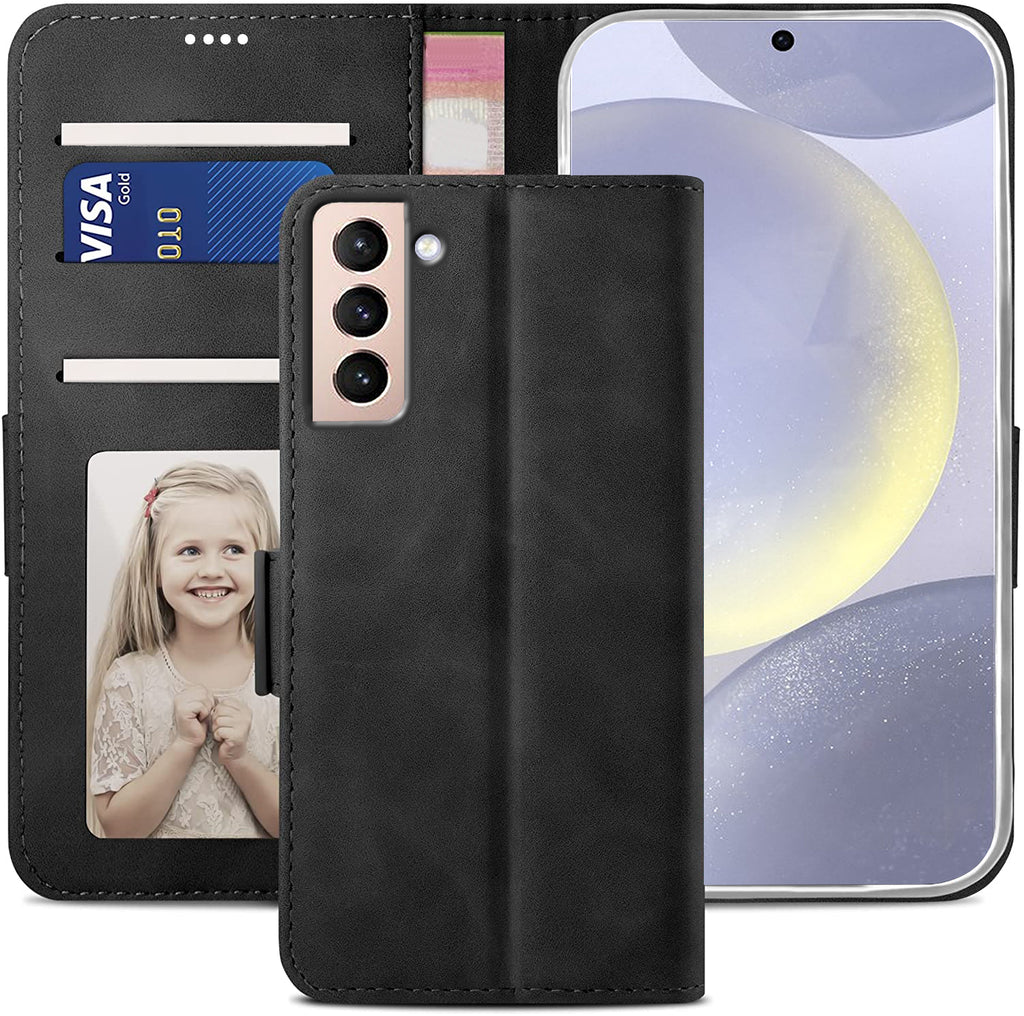Samsung S21 Wallet Case Shockproof Full Body Protective Card Cover BLACK