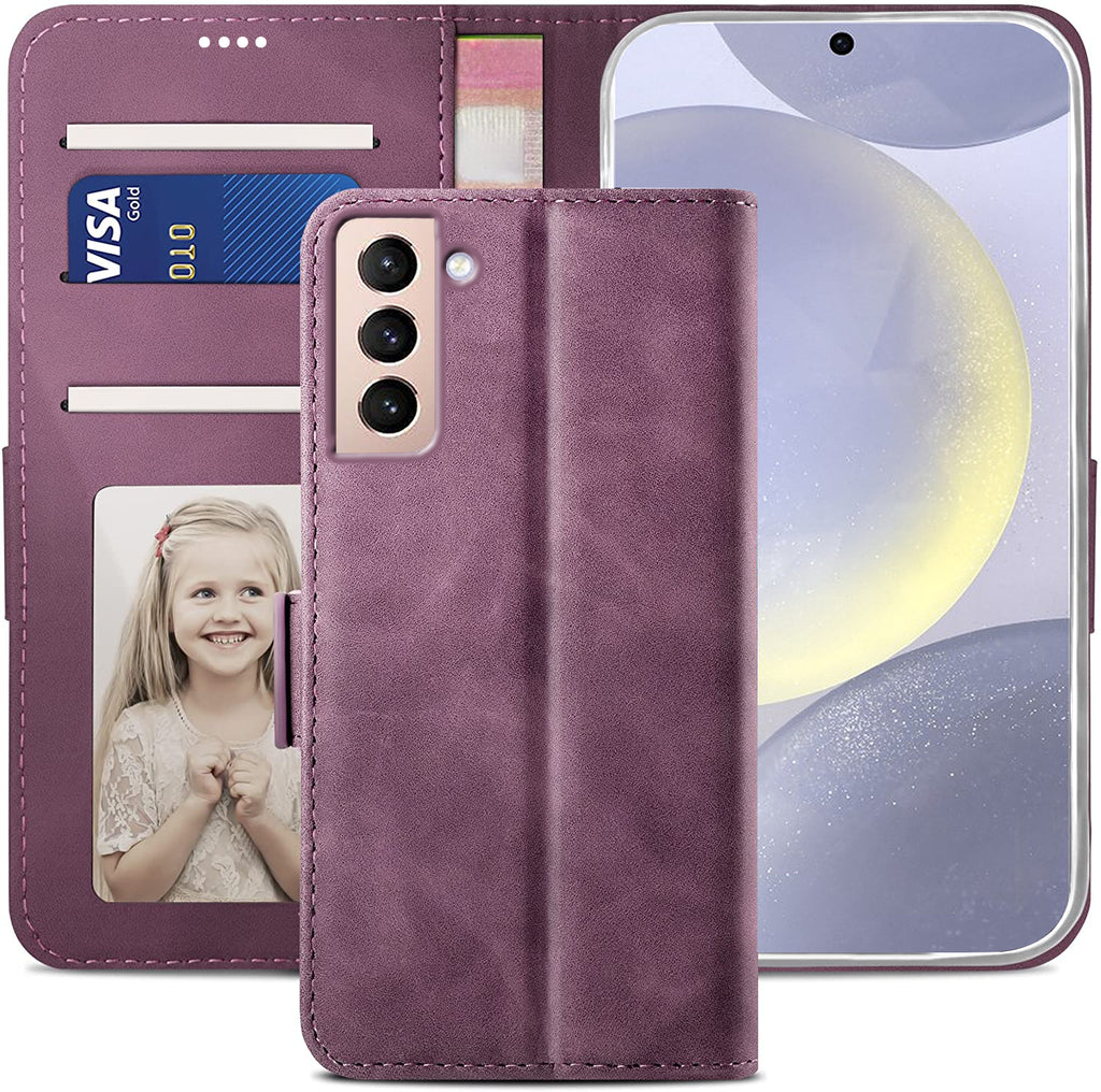 Samsung Galaxy S23 Wallet Case Shockproof Full Body Protective Card Cover WINE RED