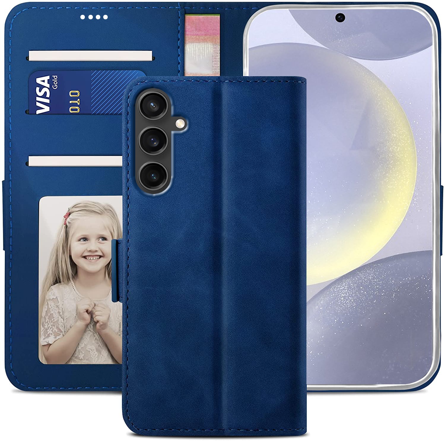 Samsung Galaxy S24 FE Wallet Case Shockproof Full Body Protective Card Cover BLUE