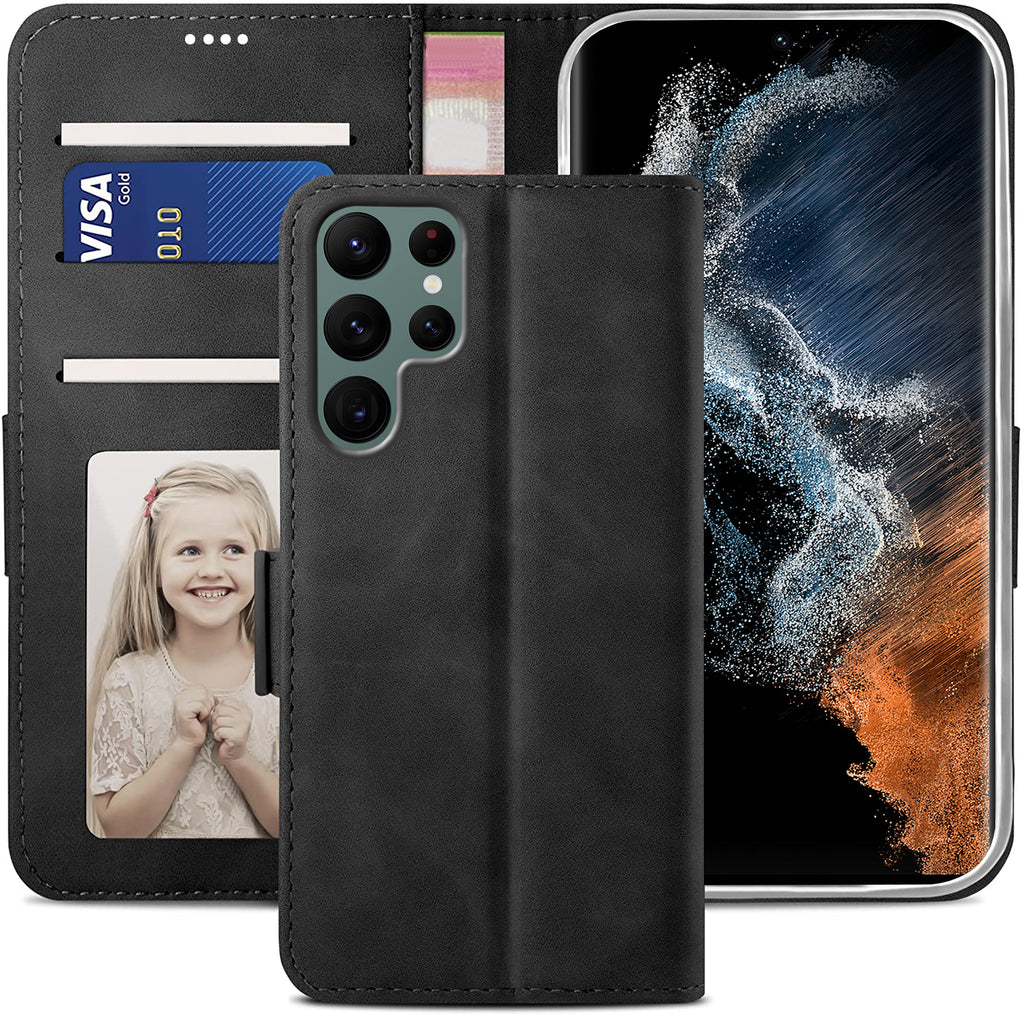 Samsung Galaxy S25 Ultra Wallet Case Shockproof Full Body Protective Card Cover BLACK