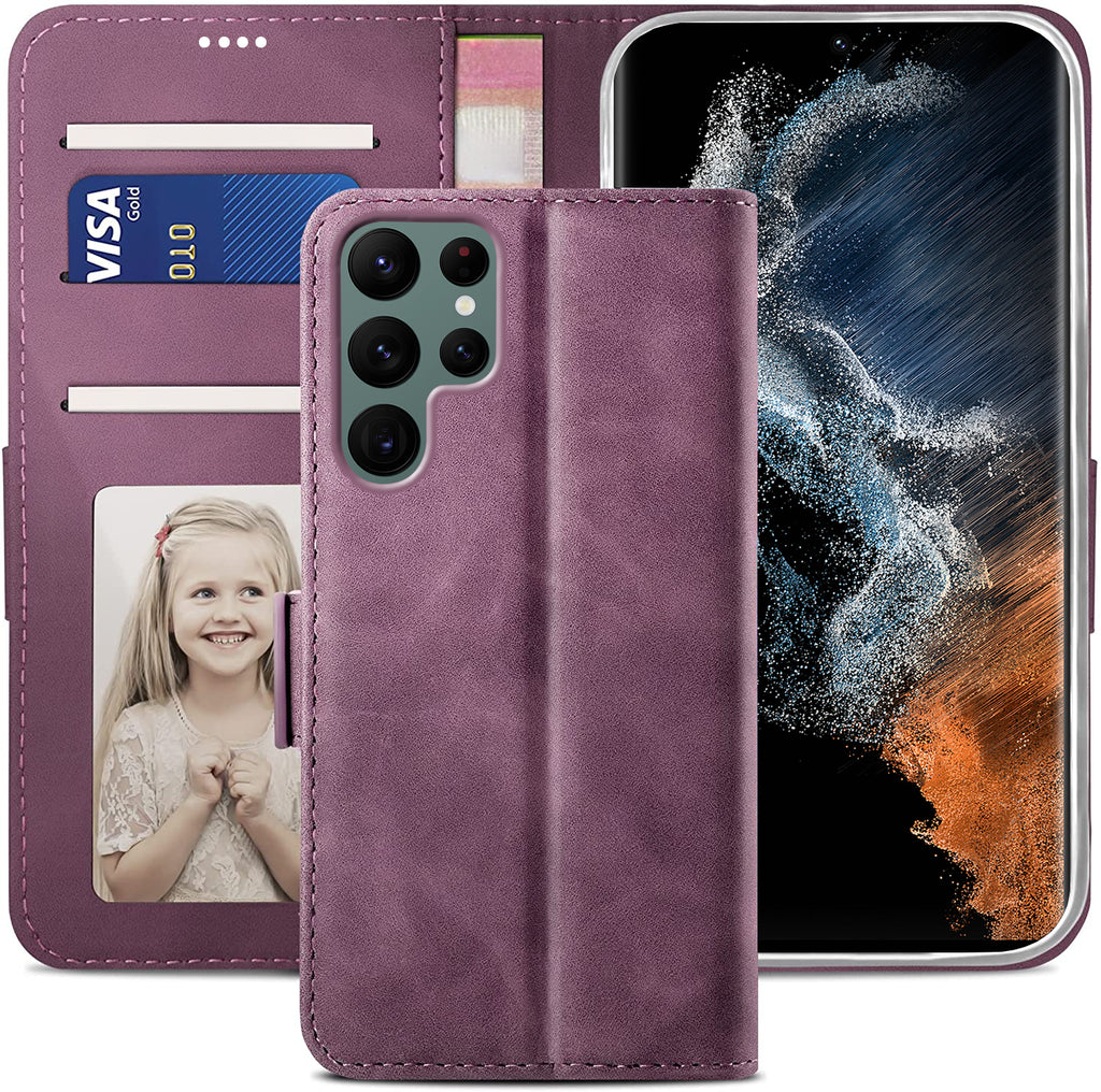 Samsung Galaxy S25 Ultra Wallet Case Shockproof Full Body Protective Card Cover WINE RED