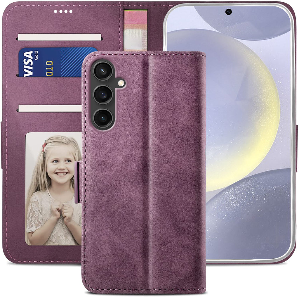 Samsung Galaxy S24 Wallet Case Shockproof Full Body Protective Card Cover WINE RED
