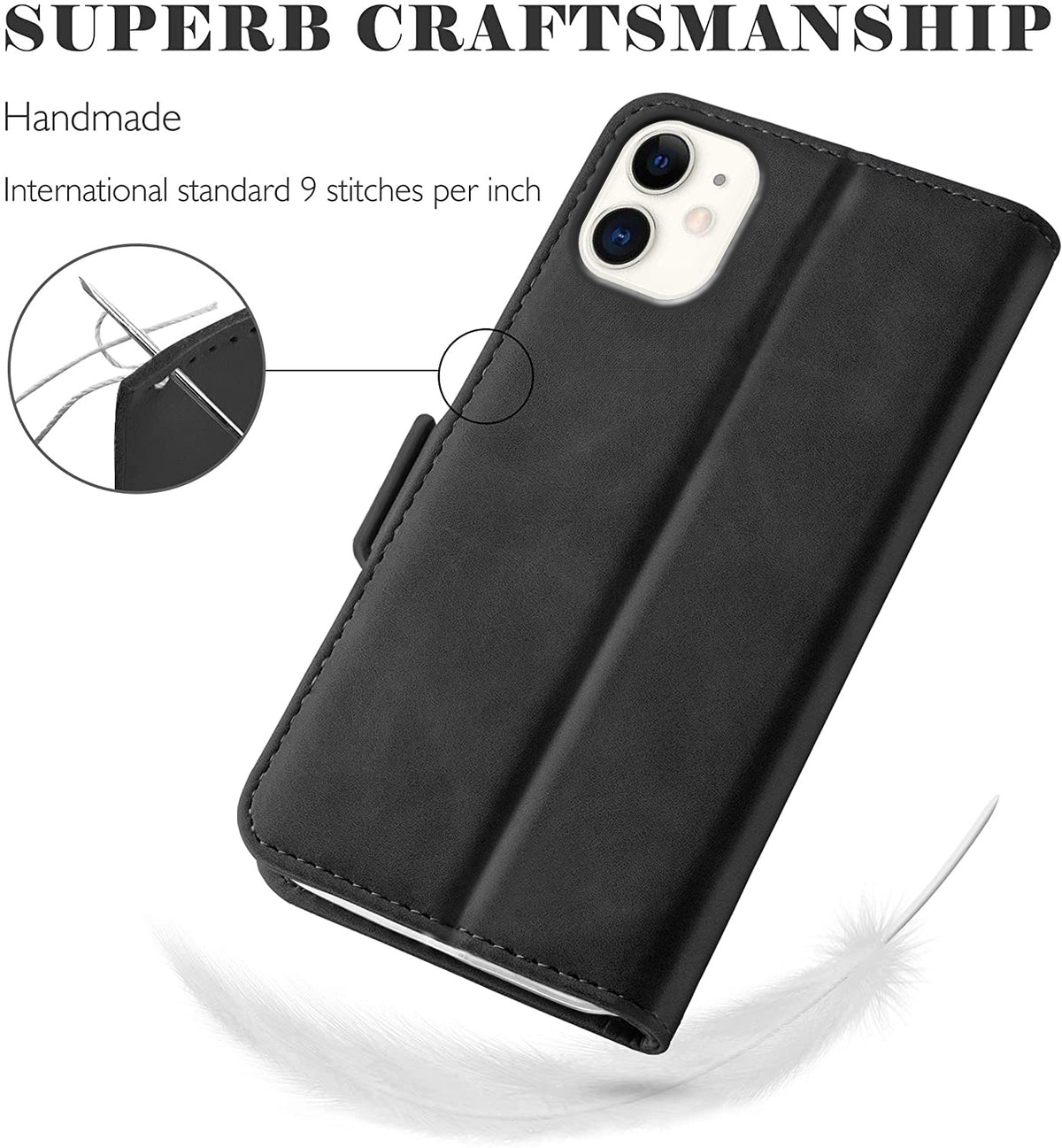 iPhone 12 Wallet Case Shockproof Full Body Protective Card Cover BLACK