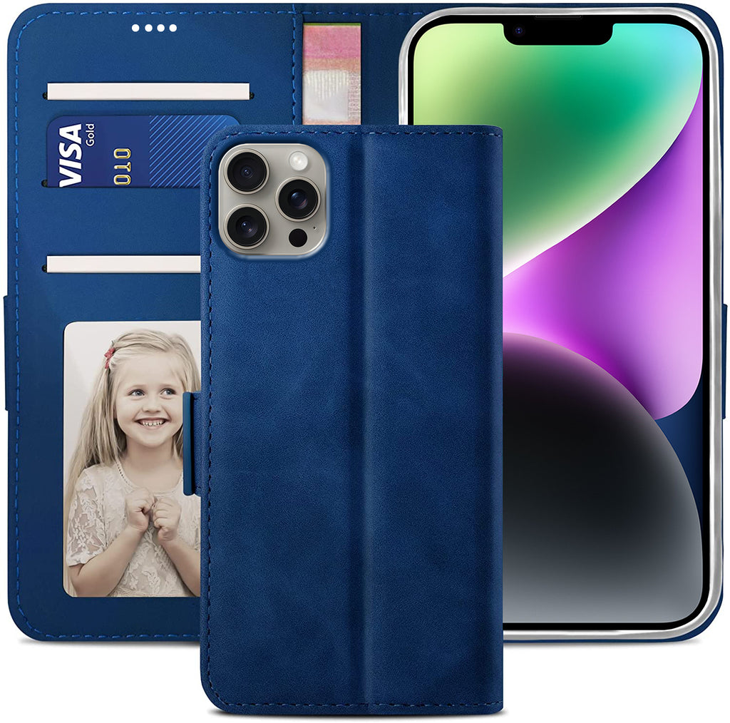 iPhone 13 Pro Wallet Case Shockproof Full Body Protective Card Cover BLUE