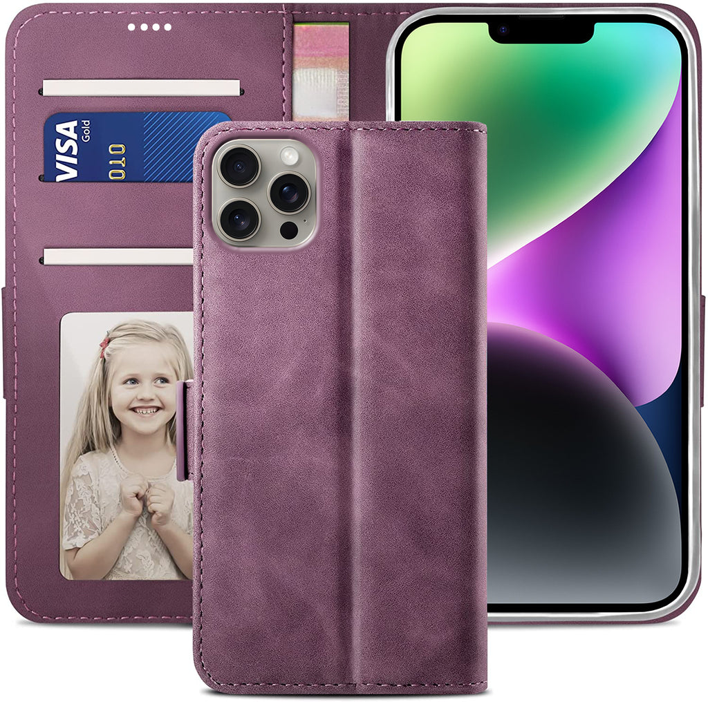 iPhone 12 Pro Wallet Case Shockproof Full Body Protective Card Cover WINE RED