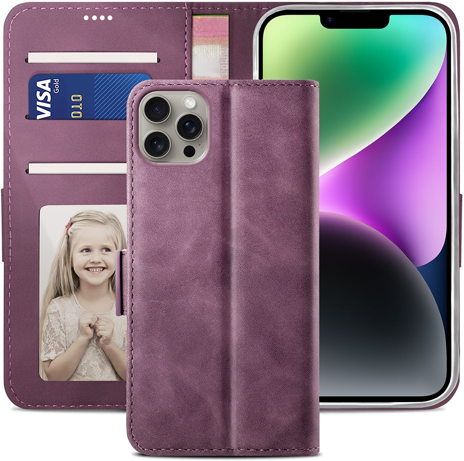 iPhone 12 Pro Wallet Case Shockproof Full Body Protective Card Cover WINE RED