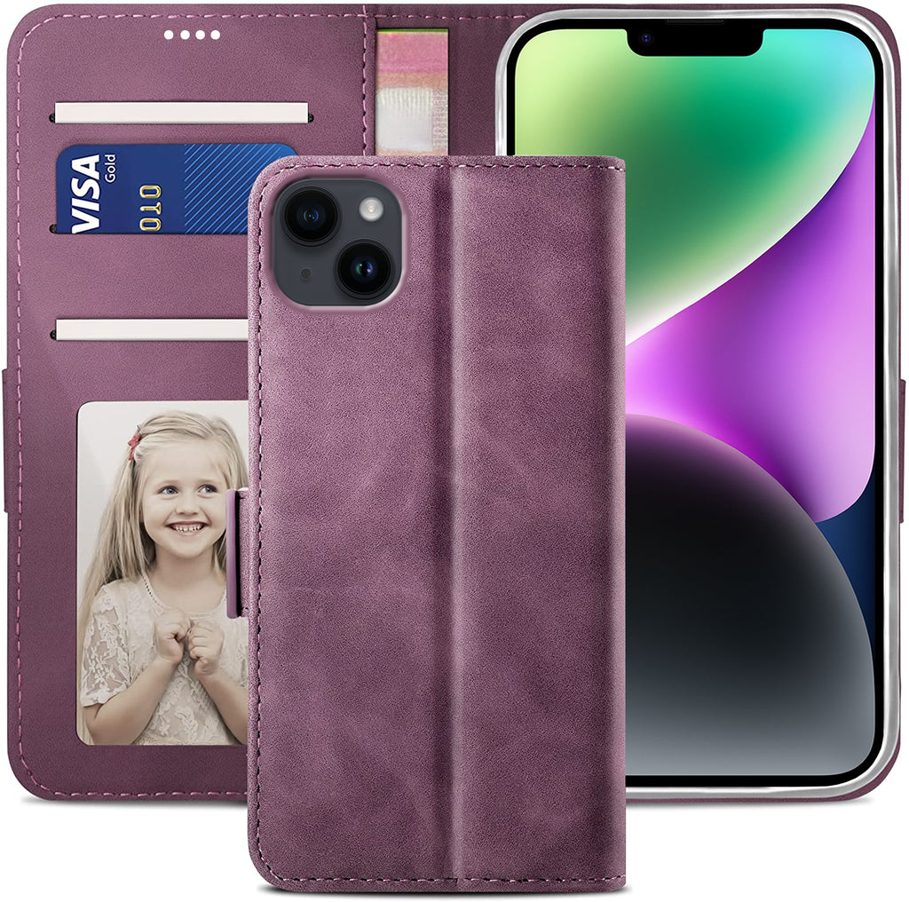 iPhone 13 Wallet Case Shockproof Full Body Protective Card Cover WINE RED
