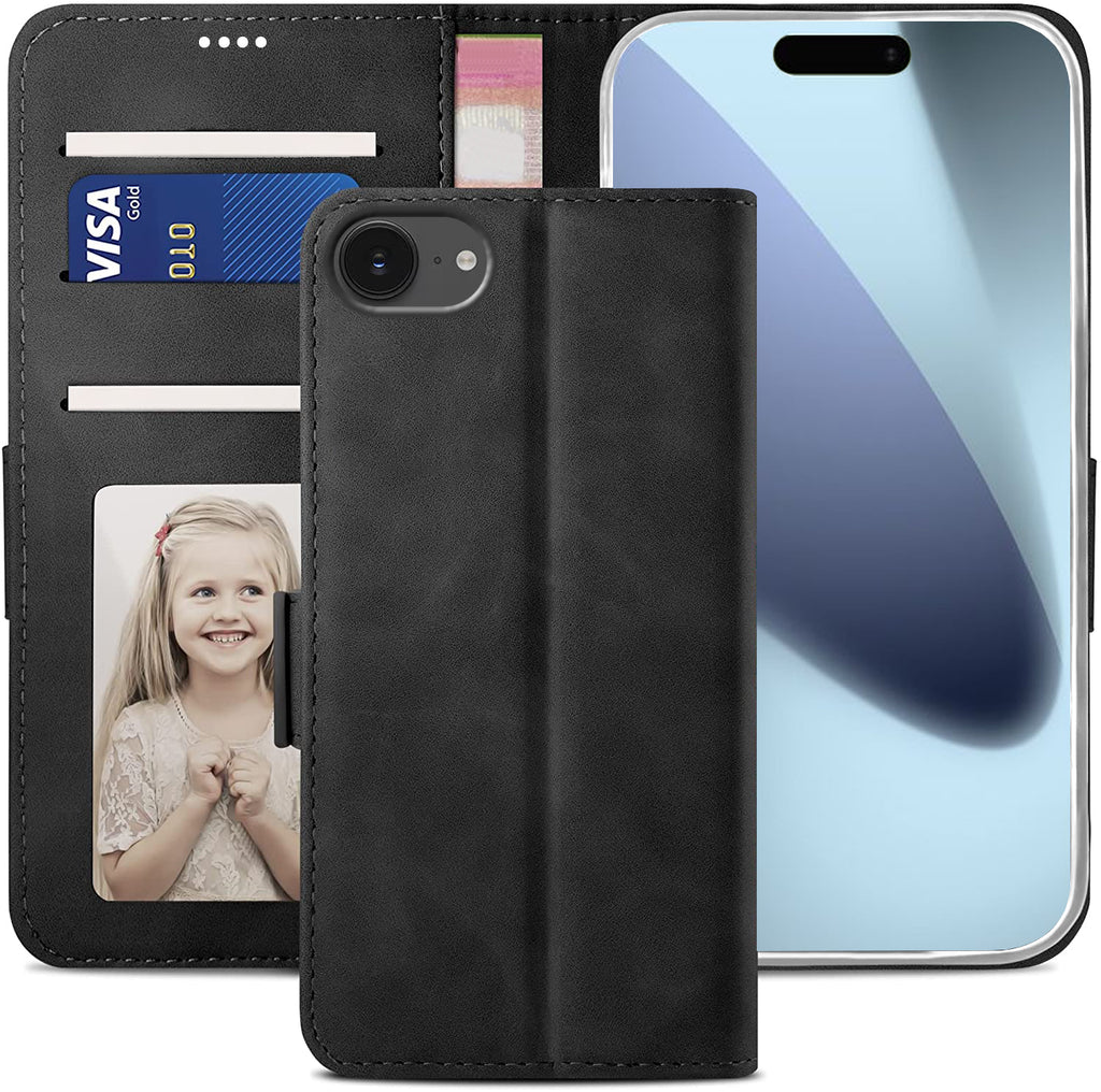iPhone 17e Wallet Case Shockproof Full Body Protective Card Cover BLACK