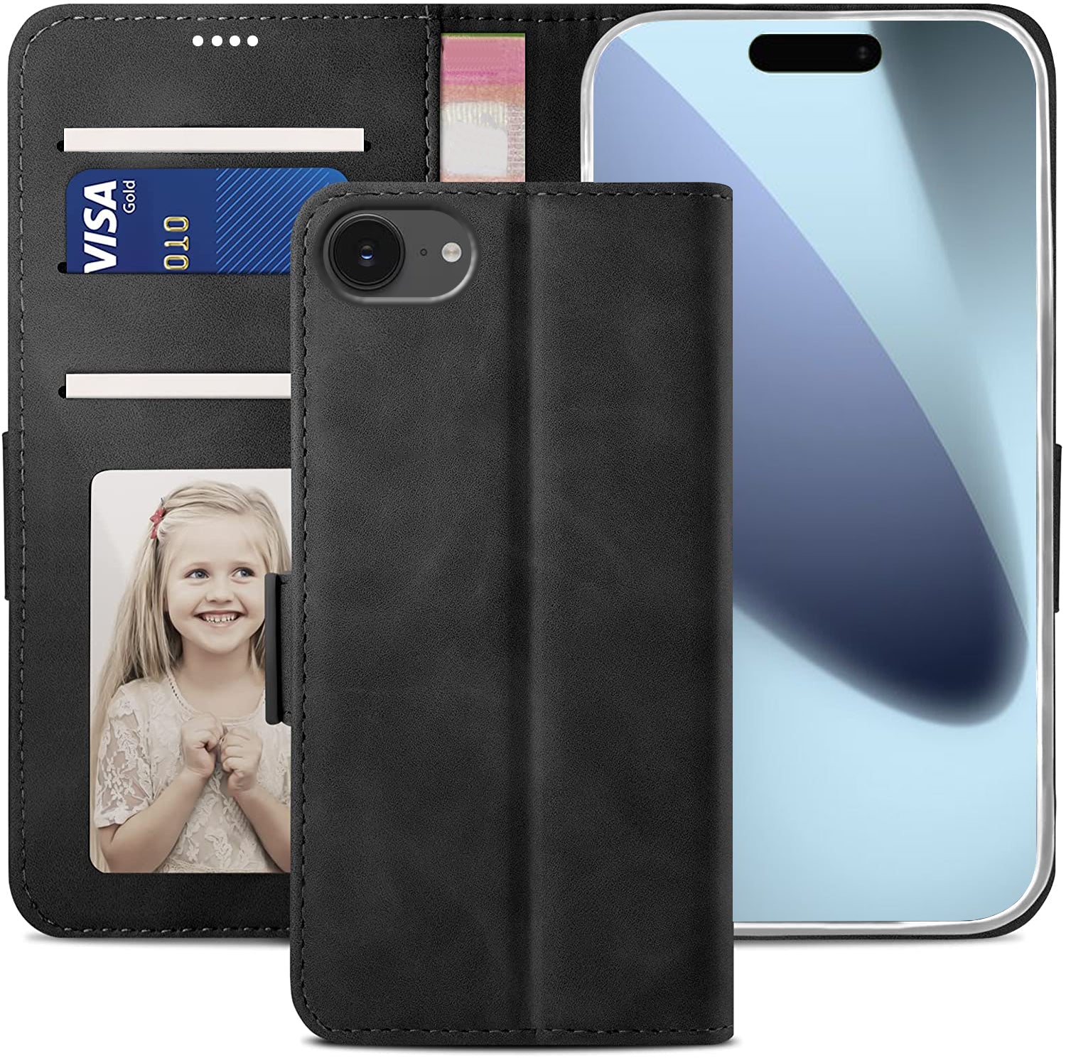 iPhone 17e Wallet Case Shockproof Full Body Protective Card Cover BLACK