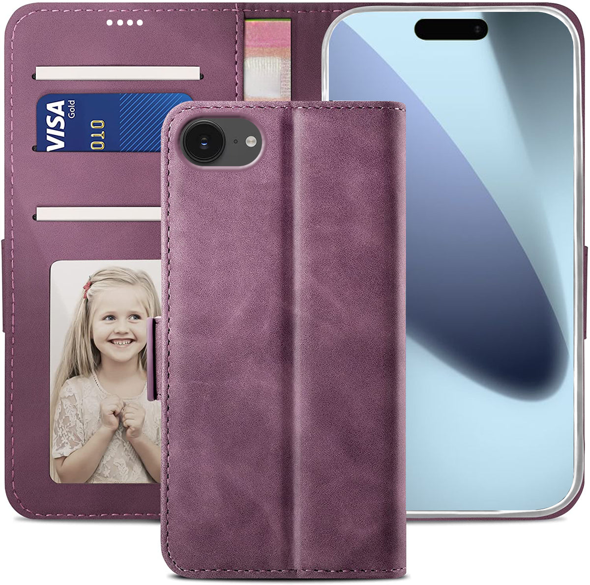 iPhone 17e Wallet Case Shockproof Full Body Protective Card Cover WINE RED