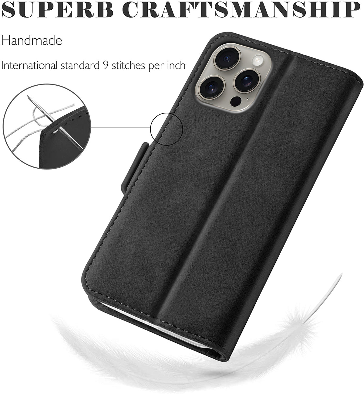 iPhone 13 Pro Max Wallet Case Shockproof Full Body Protective Card Cover BLACK