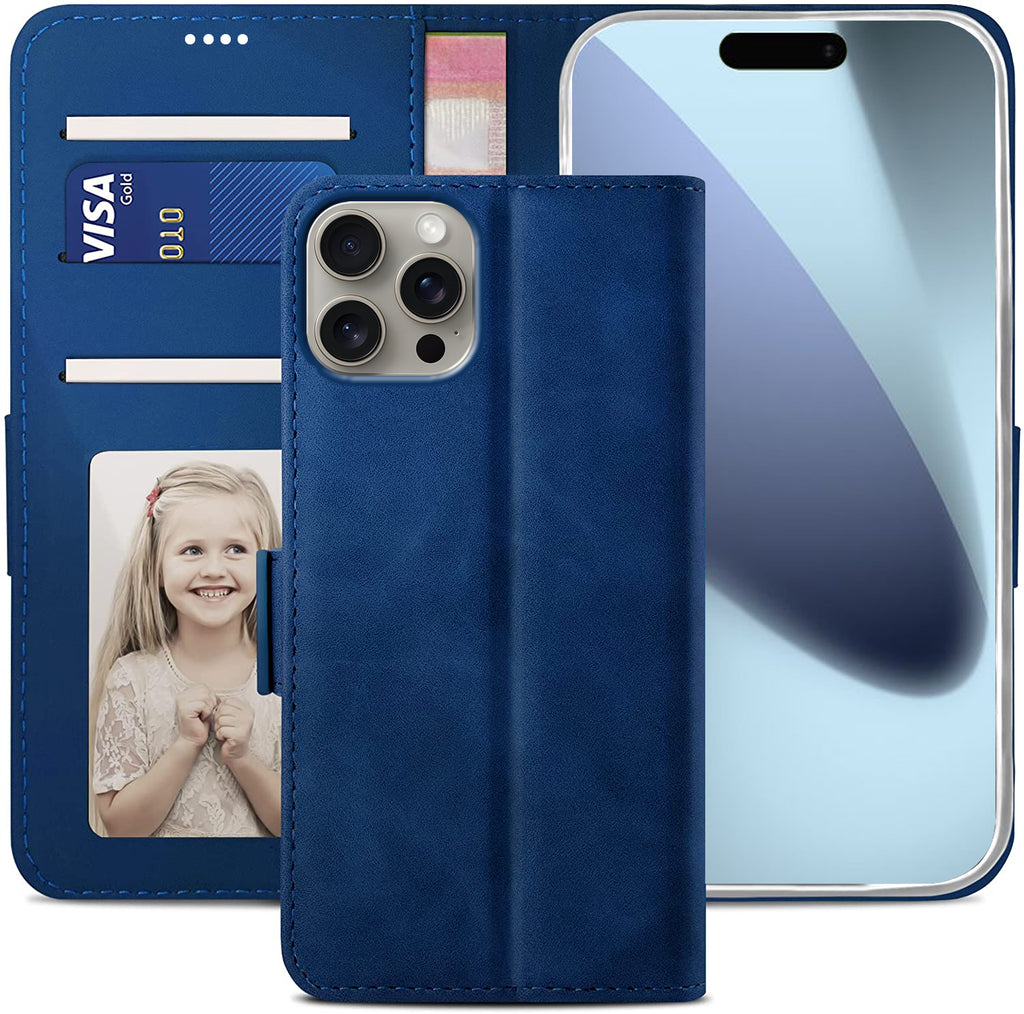 iPhone 14 Pro Wallet Case Shockproof Full Body Protective Card Cover BLUE