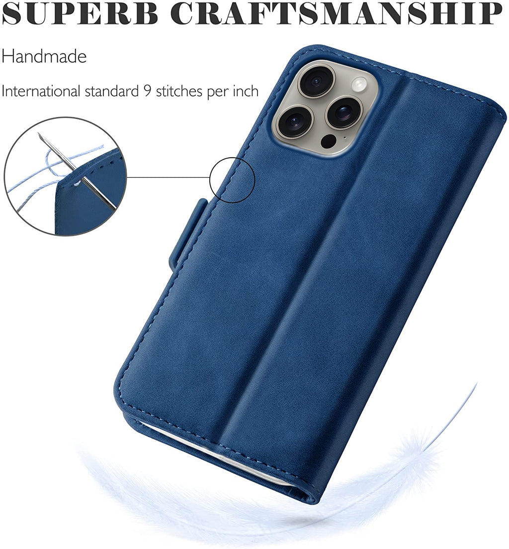 iPhone 13 Pro Wallet Case Shockproof Full Body Protective Card Cover BLUE
