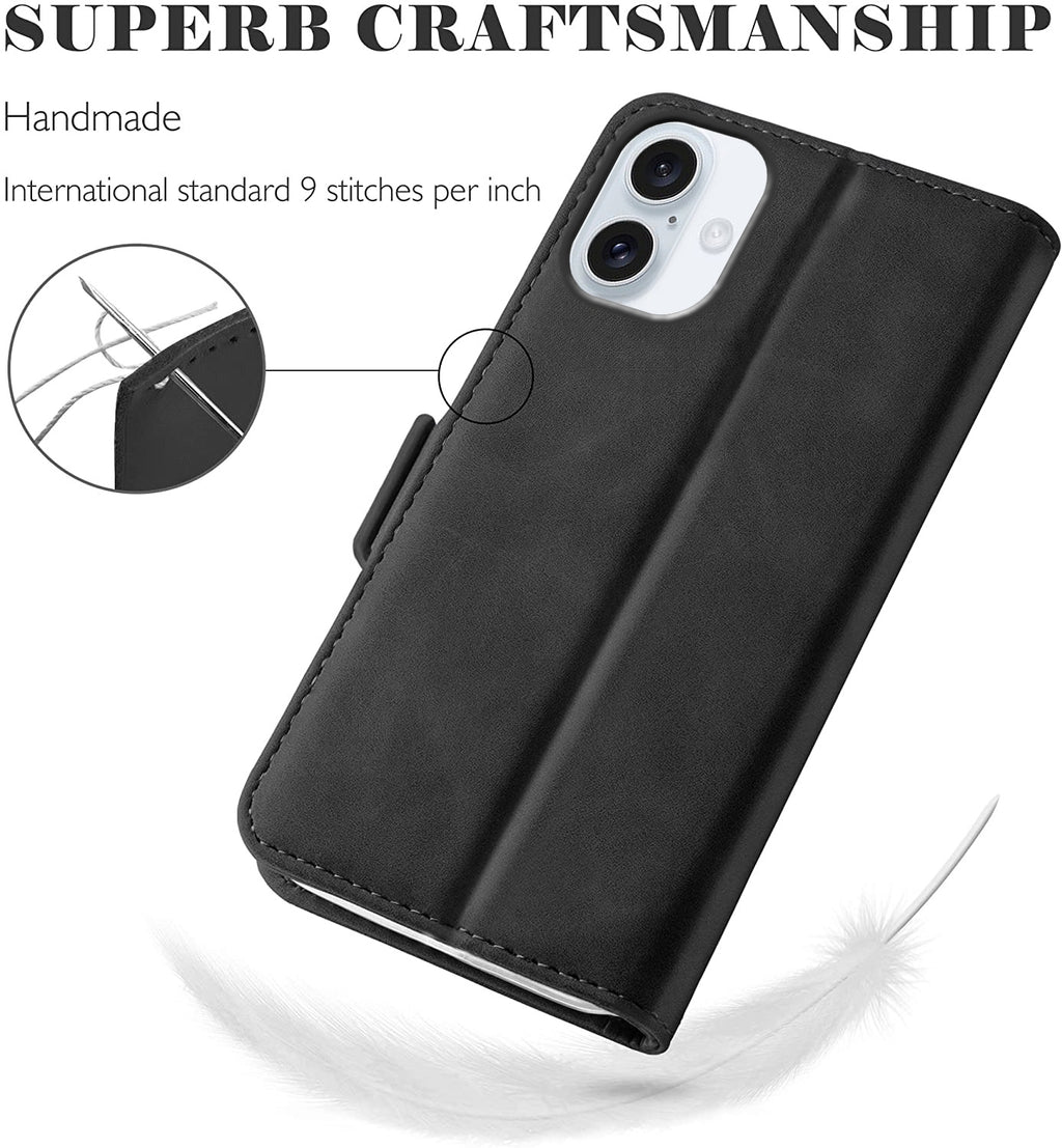 iPhone 16 Wallet Case Shockproof Full Body Protective Card Cover BLACK