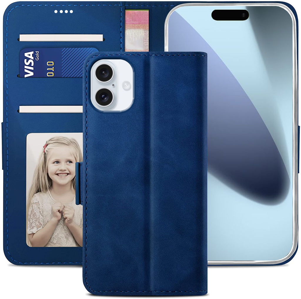 iPhone 16 Plus Wallet Case Shockproof Full Body Protective Card Cover BLUE