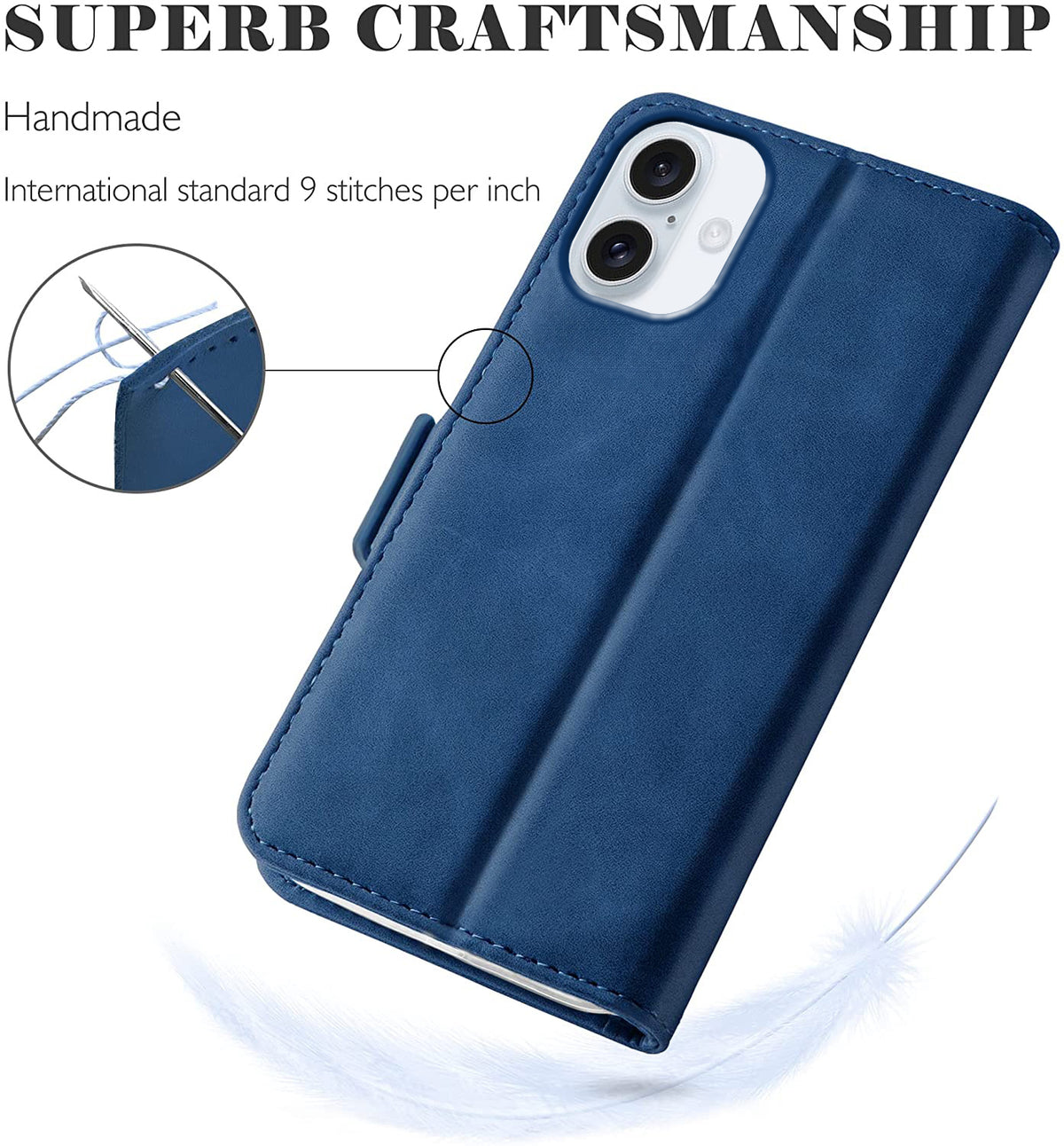 iPhone 16 Plus Wallet Case Shockproof Full Body Protective Card Cover BLUE