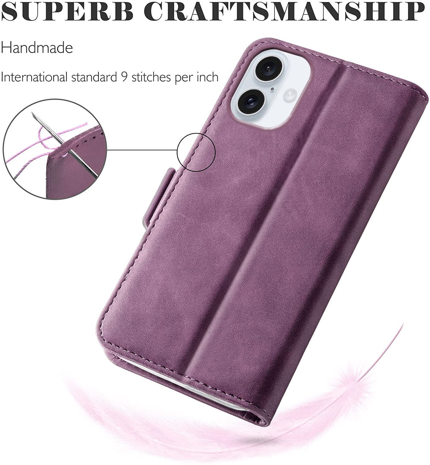 iPhone 16 Plus Wallet Case Shockproof Full Body Protective Card Cover WINE RED