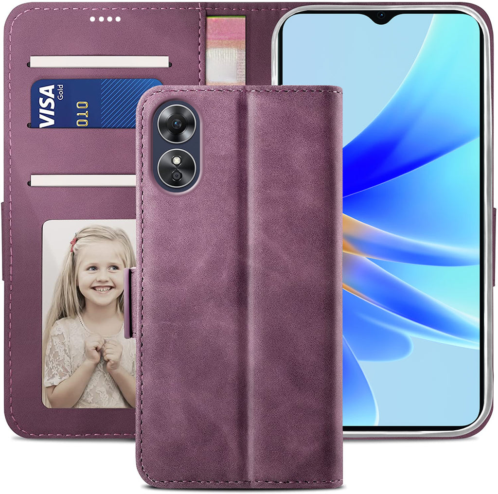 Oppo A78 5G Wallet Case Shockproof Full Body Protective Card Cover WINE RED